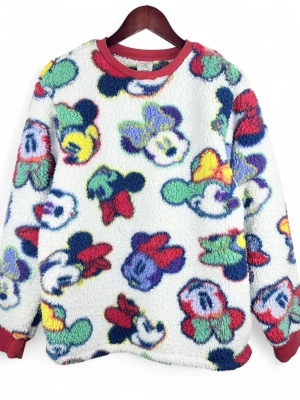 Disney Parks Minnie Mouse Sherpa Fleece Crew Neck Sweater Oversized Cozy Medium - Picture 6 of 6